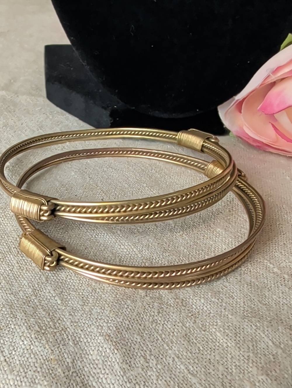 Vintage Elephant Hair Style Gold Tome* Multi-Strand Artisan Bangle Bracelet Set